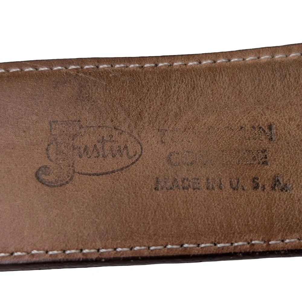 Justin Brown Leather Western Cutout Belt Removable Buckle 1.5" Wide | Size 38 - Picture 8 of 9